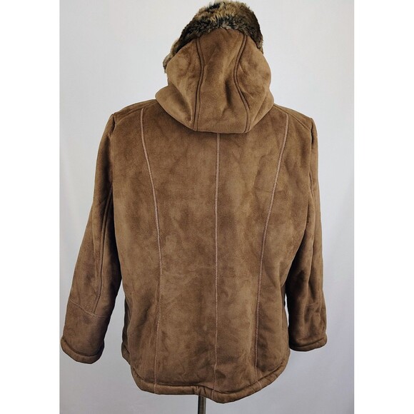 VTG Big Chill Coat Women Zip Up 1X Brown Hooded Suede Winter Faux Fur Jacket - Picture 3 of 11